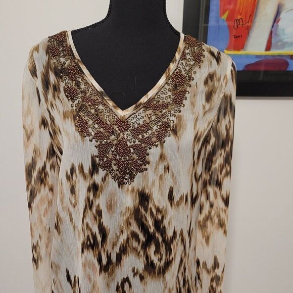 Chico's Tops - NWT Chico's Beaded Embellished 3/4 Sheer top